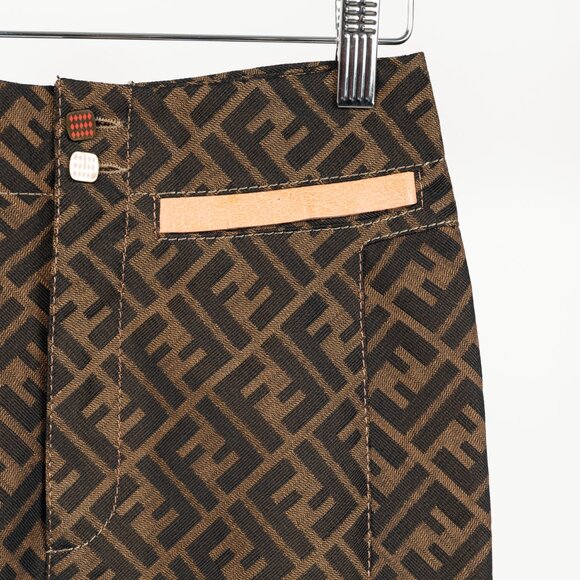 Fendi Brown Zucca-Monogram Leather-Trim Pencil Skirt - Picture 4 of 10